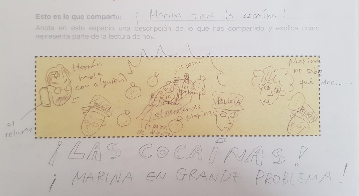 Dibujo de una escena del libro que la estudiante quería compartir con sus compañeros en estilo tebeo.