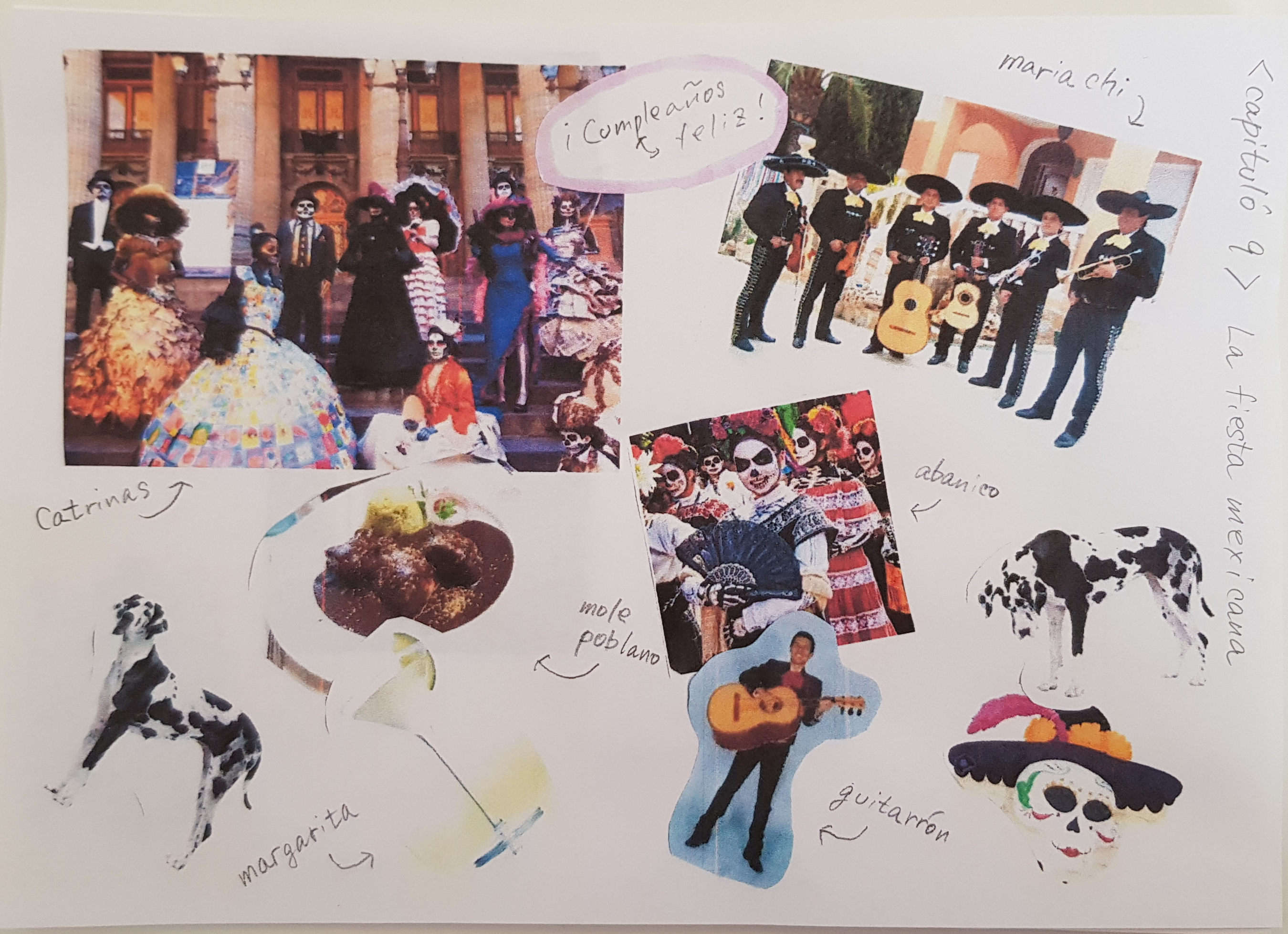 Collage de fotos para enseñar vocabulario importante para la comprensión de la historia del libro y de la cultura mexicana.